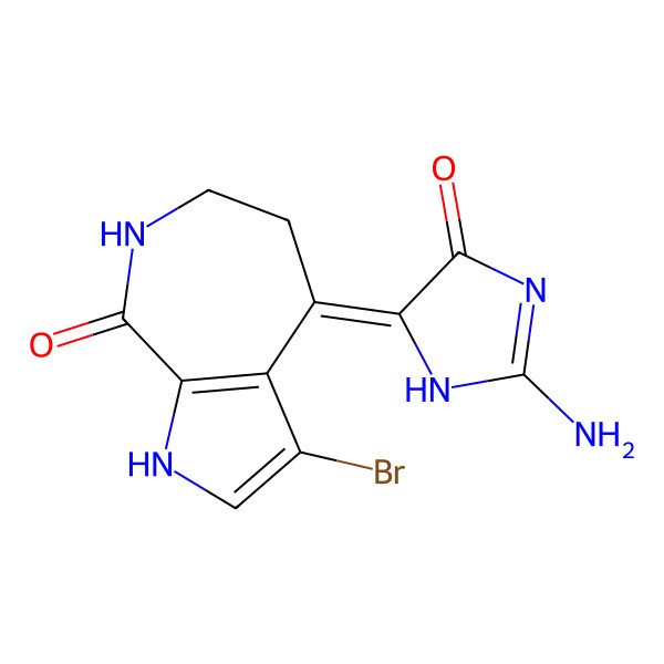 2D Structure of (4Z)-4-(2-amino-4-oxo-1H-imidazol-5-ylidene)-3-bromo-1,5,6,7-tetrahydropyrrolo[2,3-c]azepin-8-one