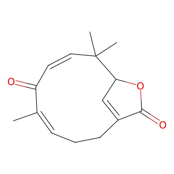 2D Structure of (4Z,7E,10R)-5,9,9-trimethyl-11-oxabicyclo[8.2.1]trideca-1(13),4,7-triene-6,12-dione