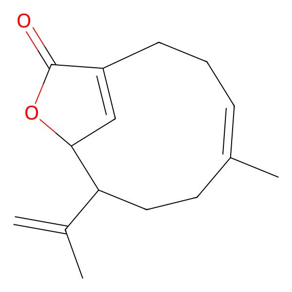 2D Structure of (4Z,8R,9R)-5-methyl-8-prop-1-en-2-yl-10-oxabicyclo[7.2.1]dodeca-1(12),4-dien-11-one