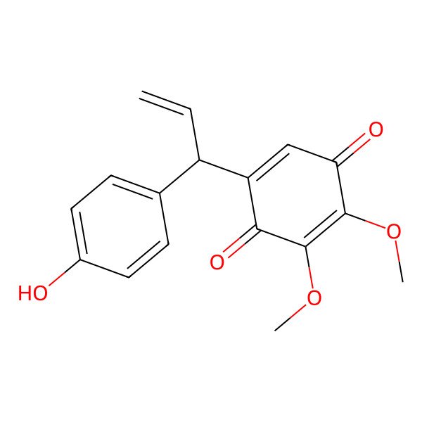 2D Structure of 5-[1-(4-Hydroxyphenyl)prop-2-enyl]-2,3-dimethoxycyclohexa-2,5-diene-1,4-dione