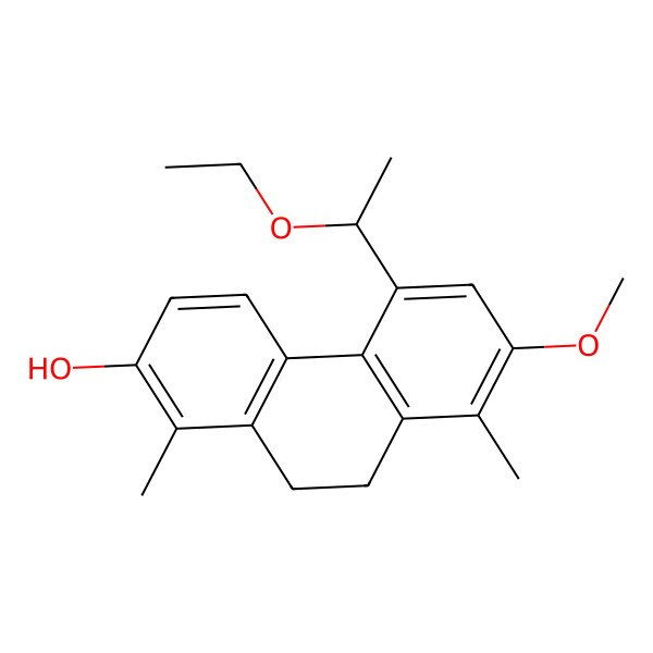 2D Structure of 5-(1-Ethoxyethyl)-7-methoxy-1,8-dimethyl-9,10-dihydrophenanthren-2-ol 2D Structure of 5-(1-Ethoxyethyl)-7-methoxy-1,8-dimethyl-9,10-dihydrophenanthren-2-ol