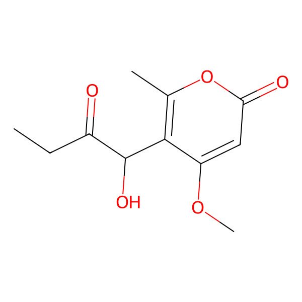 2D Structure of 5-(1-Hydroxy-2-oxobutyl)-4-methoxy-6-methylpyran-2-one