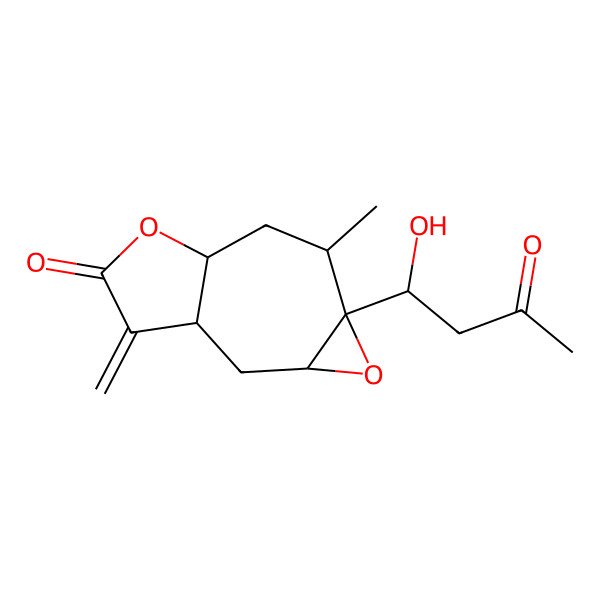 2D Structure of 5-(1-Hydroxy-3-oxobutyl)-6-methyl-11-methylidene-4,9-dioxatricyclo[6.3.0.03,5]undecan-10-one