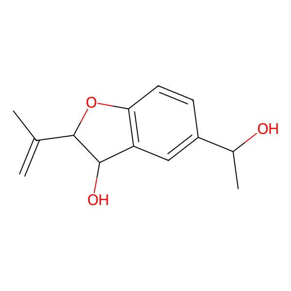 2D Structure of 5-(1-Hydroxyethyl)-2-prop-1-en-2-yl-2,3-dihydro-1-benzofuran-3-ol