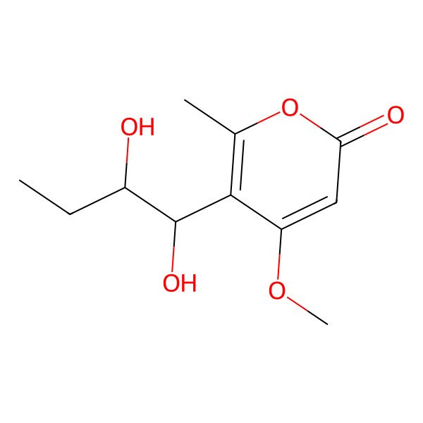 2D Structure of 5-(1,2-Dihydroxybutyl)-4-methoxy-6-methylpyran-2-one