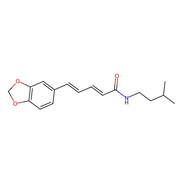 2D Structure of 5-(1,3-benzodioxol-5-yl)-N-(3-methylbutyl)penta-2,4-dienamide