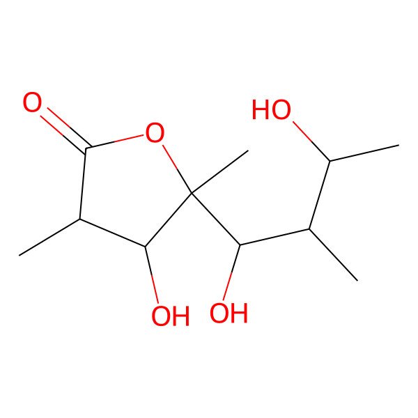 2D Structure of 5-(1,3-Dihydroxy-2-methylbutyl)-4-hydroxy-3,5-dimethyloxolan-2-one