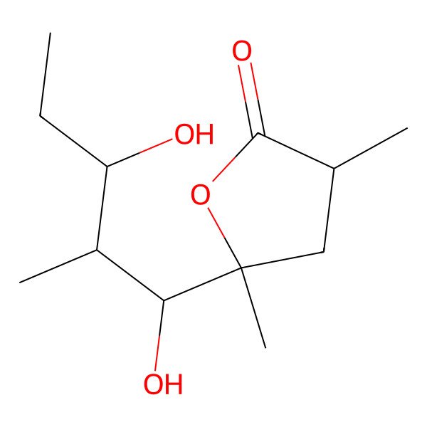 2D Structure of 5-(1,3-Dihydroxy-2-methylpentyl)-3,5-dimethyloxolan-2-one