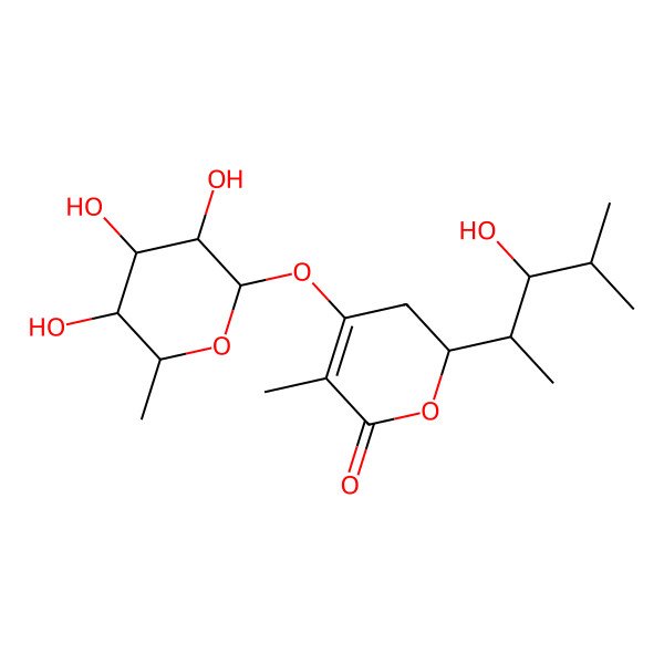2D Structure of 5-(1'',3''-Dimethyl-2''-hydroxyl-butyl)-2-en-2-methyl-3-rhamnosyl-delta-valerolactone