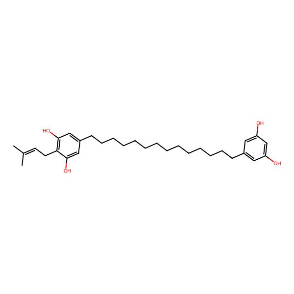 2D Structure of 5-[14-(3,5-Dihydroxyphenyl)tetradecyl]-2-(3-methylbut-2-enyl)benzene-1,3-diol
