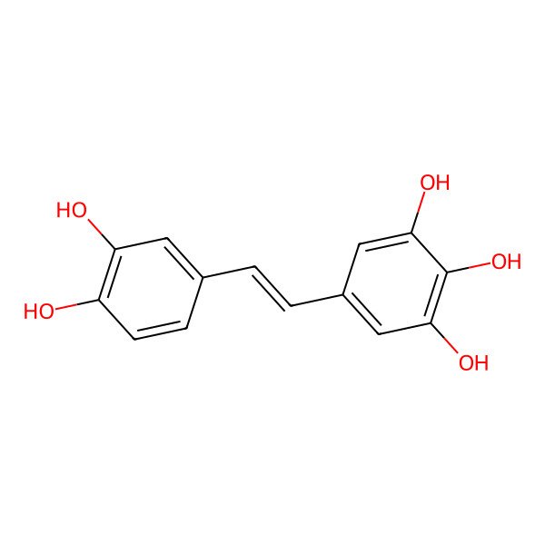 2D Structure of 5-[(1E)-2-(3,4-dihydroxyphenyl)vinyl]-benzene1,2,3-triol