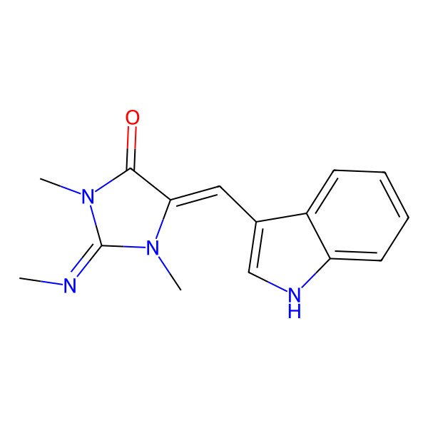 2D Structure of 5-(1H-indol-3-ylmethylidene)-1,3-dimethyl-2-methyliminoimidazolidin-4-one