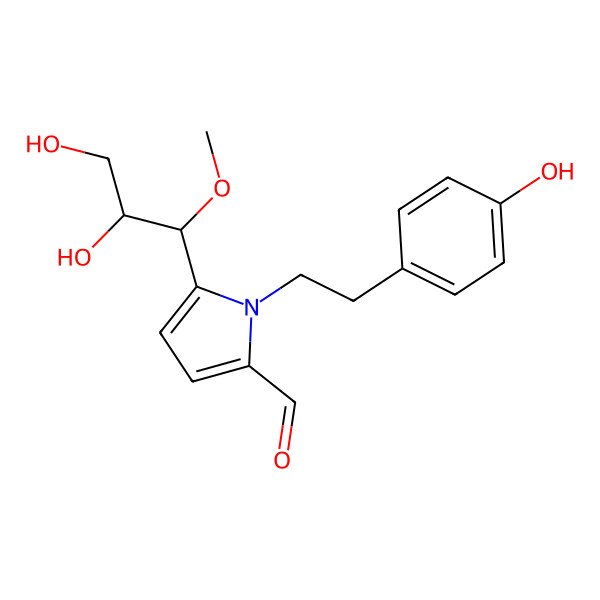 2D Structure of 5-[(1R,2R)-2,3-dihydroxy-1-methoxypropyl]-1-[2-(4-hydroxyphenyl)ethyl]pyrrole-2-carbaldehyde