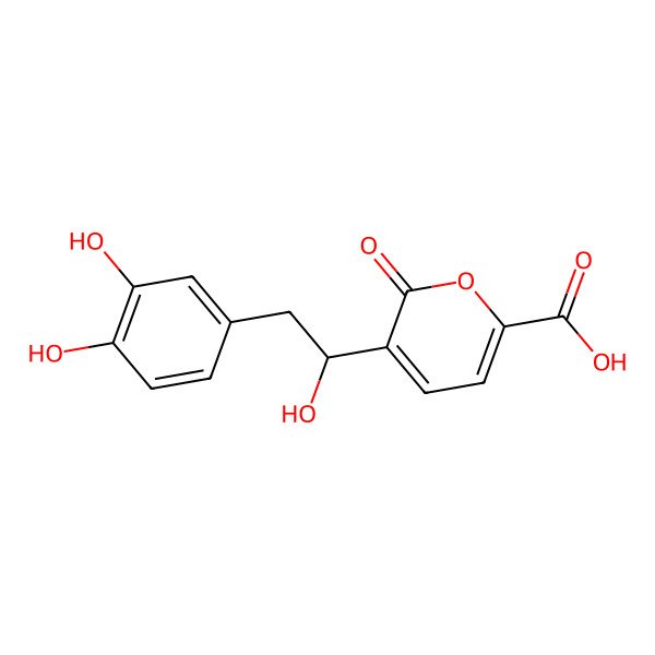 2D Structure of 5-[(1S)-2-(3,4-dihydroxyphenyl)-1-hydroxyethyl]-6-oxopyran-2-carboxylic acid