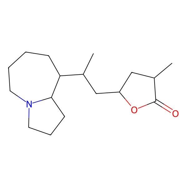 2D Structure of 5-[2-(2,3,5,6,7,8,9,9a-octahydro-1H-pyrrolo[1,2-a]azepin-9-yl)propyl]-3-methyloxolan-2-one