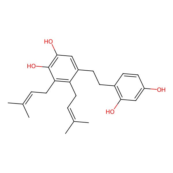 2D Structure of 5-[2-(2,4-Dihydroxyphenyl)ethyl]-3,4-bis(3-methylbut-2-enyl)benzene-1,2-diol