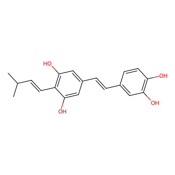 2D Structure of 5-[2-(3,4-Dihydroxyphenyl)ethenyl]-2-(3-methylbut-1-enyl)benzene-1,3-diol