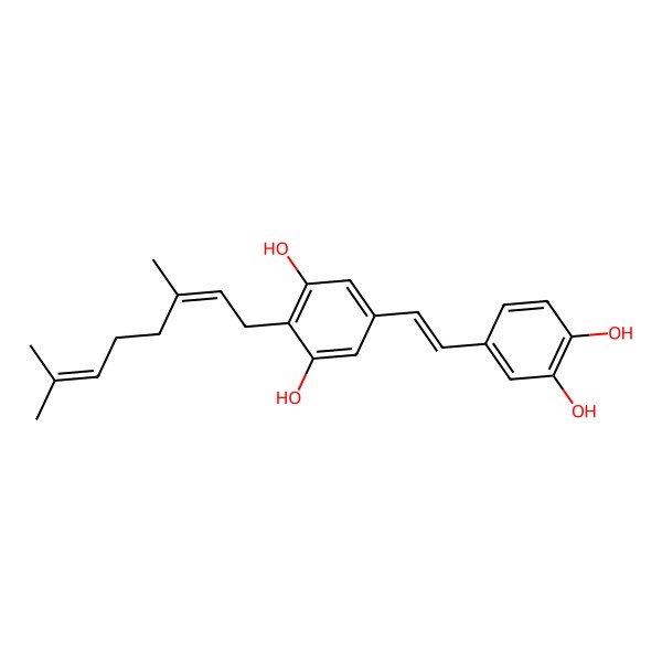 2D Structure of 5-[2-(3,4-Dihydroxyphenyl)ethenyl]-2-(3,7-dimethylocta-2,6-dienyl)benzene-1,3-diol