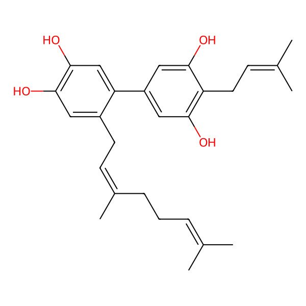 2D Structure of 5-[2-(3,7-Dimethylocta-2,6-dienyl)-4,5-dihydroxyphenyl]-2-(3-methylbut-2-enyl)benzene-1,3-diol