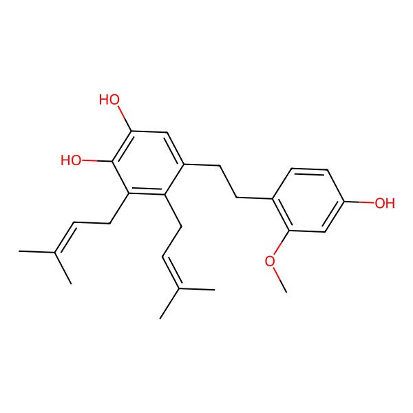 2D Structure of 5-[2-(4-Hydroxy-2-methoxyphenyl)ethyl]-3,4-bis(3-methylbut-2-enyl)benzene-1,2-diol