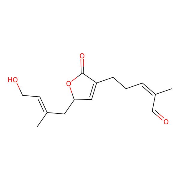 2D Structure of 5-[2-(4-hydroxy-2-methylbut-2-enyl)-5-oxo-2H-furan-4-yl]-2-methylpent-2-enal