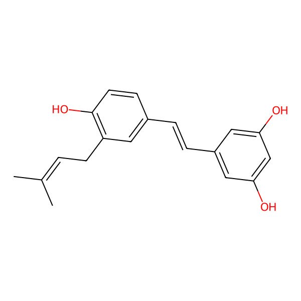 2D Structure of 5-[2-[4-Hydroxy-3-(3-methylbut-2-enyl)phenyl]ethenyl]benzene-1,3-diol