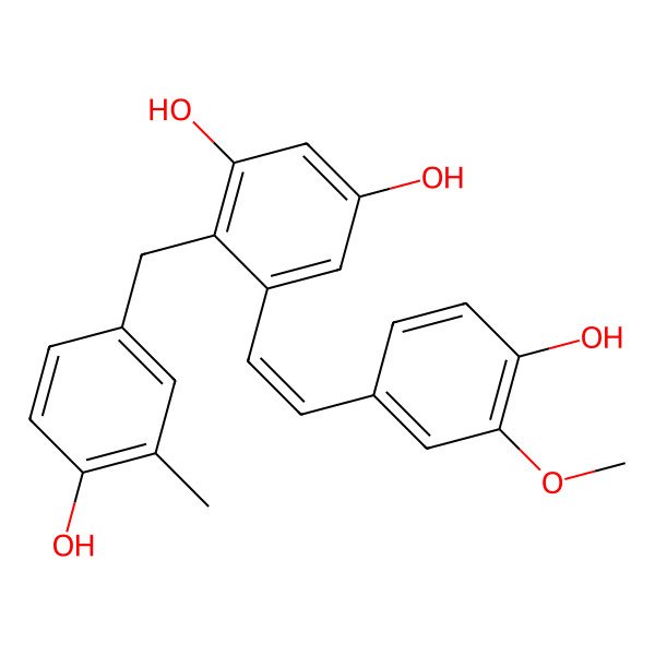 2D Structure of 5-[2-(4-Hydroxy-3-methoxyphenyl)ethenyl]-4-[(4-hydroxy-3-methylphenyl)methyl]benzene-1,3-diol