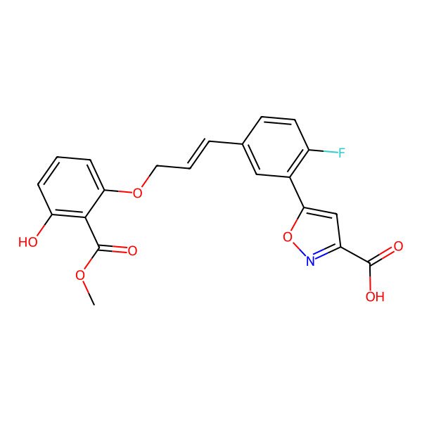 2D Structure of 5-{2-Fluoro-5-[3-(3-hydroxy-2-methoxycarbonyl-phenoxy)-propenyl]-phenyl}-isoxazole-3-carboxylic acid