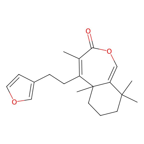 2D Structure of 5-[2-(furan-3-yl)ethyl]-4,5a,9,9-tetramethyl-7,8-dihydro-6H-2-benzoxepin-3-one