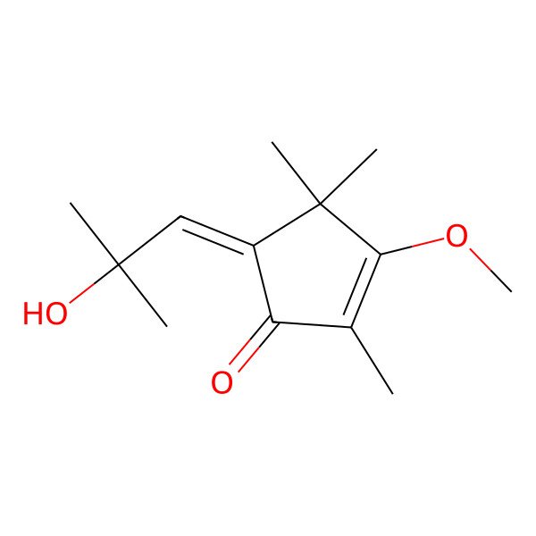 2D Structure of 5-(2-Hydroxy-2-methylpropylidene)-3-methoxy-2,4,4-trimethylcyclopent-2-en-1-one 2D Structure of 5-(2-Hydroxy-2-methylpropylidene)-3-methoxy-2,4,4-trimethylcyclopent-2-en-1-one