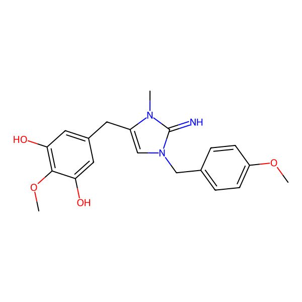 2D Structure of 5-[[2-Imino-1-[(4-methoxyphenyl)methyl]-3-methylimidazol-4-yl]methyl]-2-methoxybenzene-1,3-diol