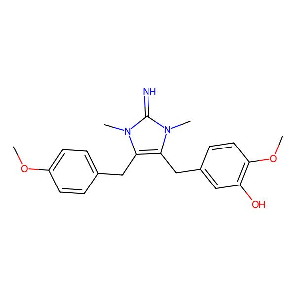 2D Structure of 5-[[2-Imino-5-[(4-methoxyphenyl)methyl]-1,3-dimethylimidazol-4-yl]methyl]-2-methoxyphenol