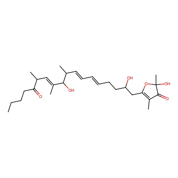 2D Structure of 5-(2,10-Dihydroxy-9,11,13-trimethyl-14-oxooctadeca-5,7,11-trienyl)-2-hydroxy-2,4-dimethylfuran-3-one