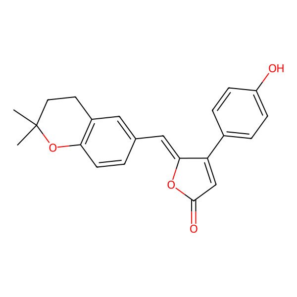 2D Structure of 5-[(2,2-Dimethyl-3,4-dihydrochromen-6-yl)methylidene]-4-(4-hydroxyphenyl)furan-2-one