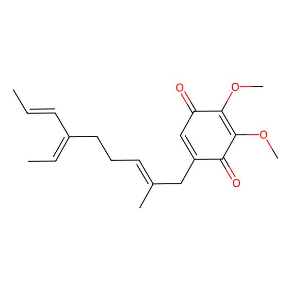 2D Structure of 5-[(2E,6Z,7Z)-6-ethylidene-2-methylnona-2,7-dienyl]-2,3-dimethoxycyclohexa-2,5-diene-1,4-dione