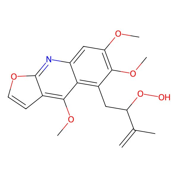 2D Structure of 5-[(2R)-2-hydroperoxy-3-methylbut-3-enyl]-4,6,7-trimethoxyfuro[2,3-b]quinoline