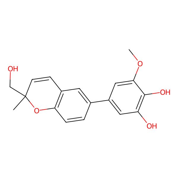 2D Structure of 5-[(2R)-2-(hydroxymethyl)-2-methylchromen-6-yl]-3-methoxybenzene-1,2-diol