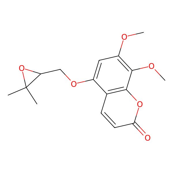 2D Structure of 5-[[(2R)-3,3-dimethyloxiran-2-yl]methoxy]-7,8-dimethoxychromen-2-one