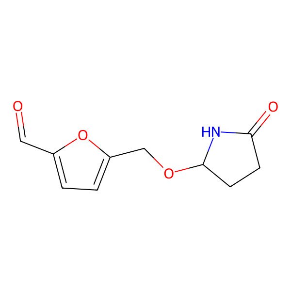 2D Structure of 5-[[(2R)-5-oxopyrrolidin-2-yl]oxymethyl]furan-2-carbaldehyde