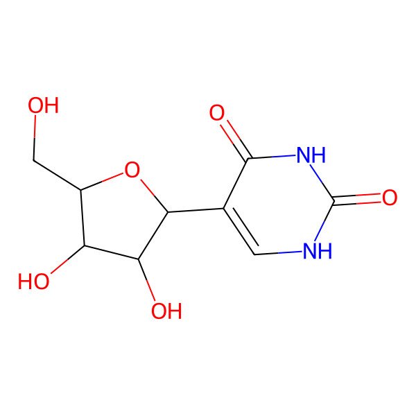 2D Structure of 5-[(2R,3R,4R,5R)-3,4-dihydroxy-5-(hydroxymethyl)oxolan-2-yl]-1H-pyrimidine-2,4-dione