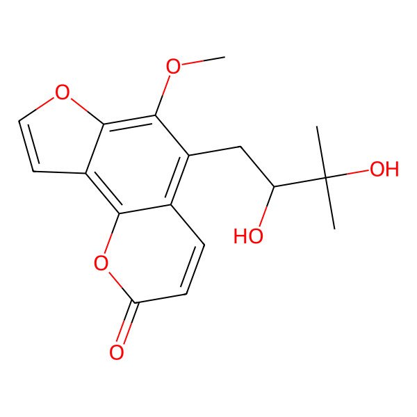 2D Structure of 5-[(2S)-2,3-dihydroxy-3-methylbutyl]-6-methoxyfuro[2,3-h]chromen-2-one