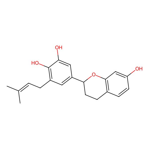 2D Structure of 5-[(2S)-7-hydroxy-3,4-dihydro-2H-chromen-2-yl]-3-(3-methylbut-2-enyl)benzene-1,2-diol