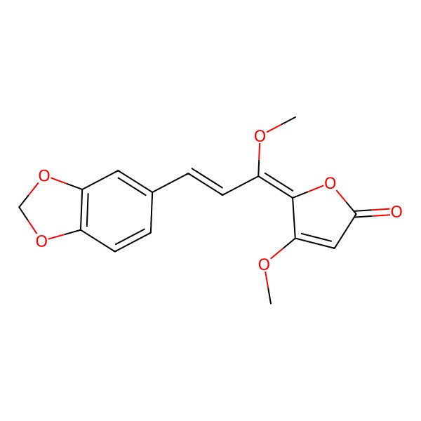 2D Structure of 5-[3-(1,3-Benzodioxol-5-yl)-1-methoxyprop-2-enylidene]-4-methoxyfuran-2-one