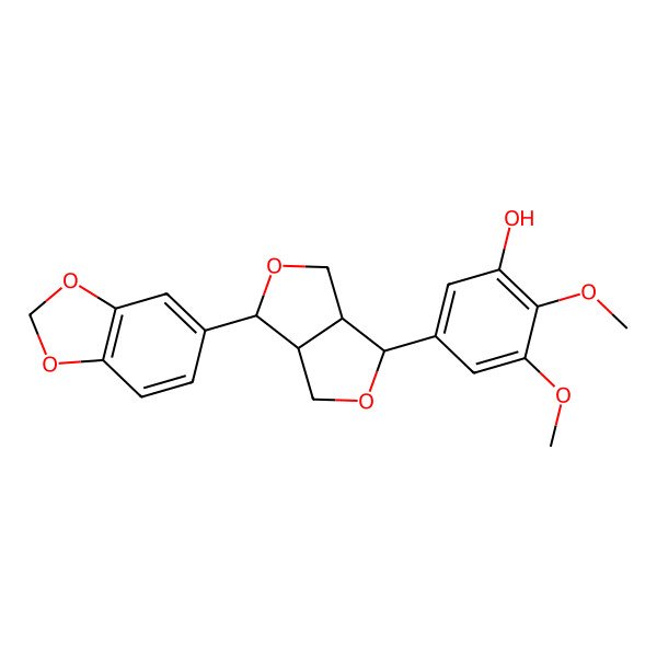 2D Structure of 5-[3-(1,3-Benzodioxol-5-yl)-1,3,3a,4,6,6a-hexahydrofuro[3,4-c]furan-6-yl]-2,3-dimethoxyphenol
