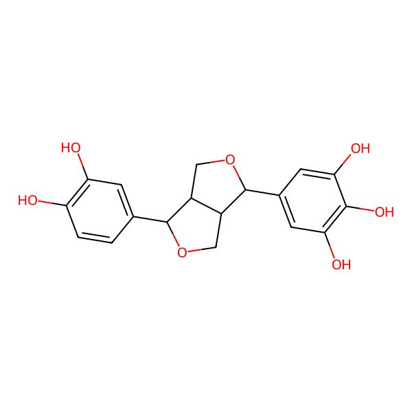 2D Structure of 5-[3-(3,4-Dihydroxyphenyl)-1,3,3a,4,6,6a-hexahydrofuro[3,4-c]furan-6-yl]benzene-1,2,3-triol
