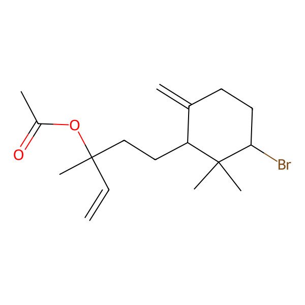 2D Structure of [5-(3-Bromo-2,2-dimethyl-6-methylidenecyclohexyl)-3-methylpent-1-en-3-yl] acetate