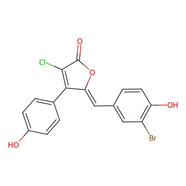 2D Structure of 5-[(3-Bromo-4-hydroxyphenyl)methylidene]-3-chloro-4-(4-hydroxyphenyl)furan-2-one