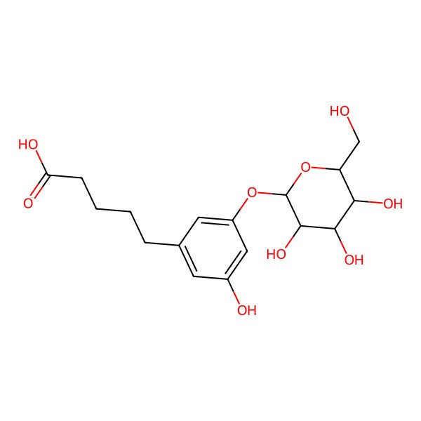 2D Structure of 5-[3-Hydroxy-5-[3,4,5-trihydroxy-6-(hydroxymethyl)oxan-2-yl]oxyphenyl]pentanoic acid