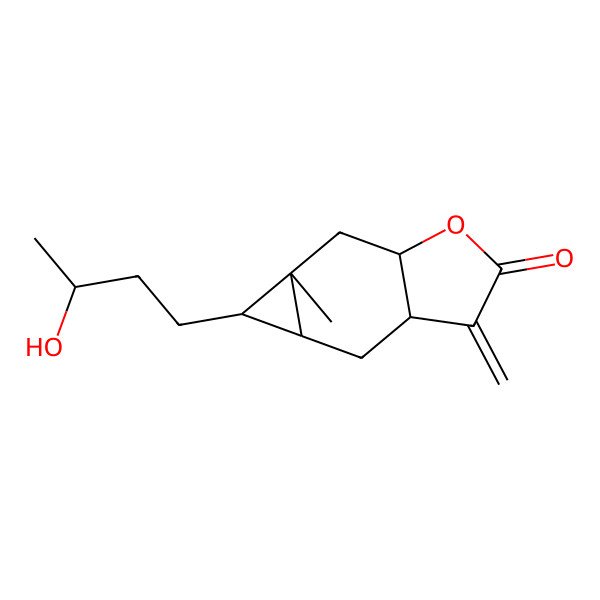 2D Structure of 5-(3-Hydroxybutyl)-5a-methyl-3-methylidene-3a,4,4a,5,6,6a-hexahydrocyclopropa[f][1]benzofuran-2-one