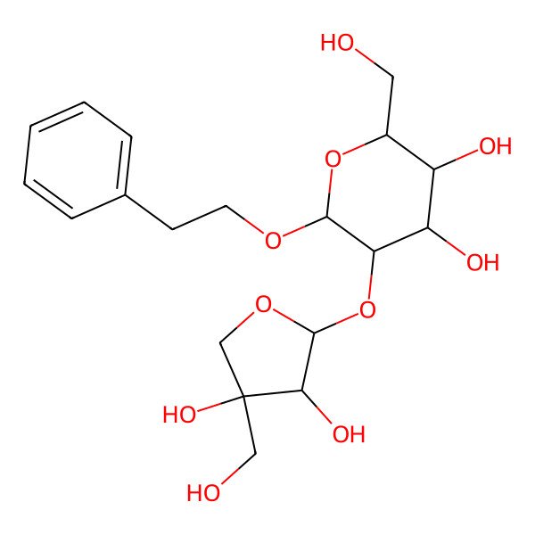 2D Structure of 5-[3,4-Dihydroxy-4-(hydroxymethyl)oxolan-2-yl]oxy-2-(hydroxymethyl)-6-(2-phenylethoxy)oxane-3,4-diol